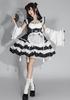 YZZYQQ Maid Cute Black and White Outfit with Gothic Alice in Wonderland Princess Classical and Plus Size Maid Size S Costume, Cosplay, Ribbon, Lolita,