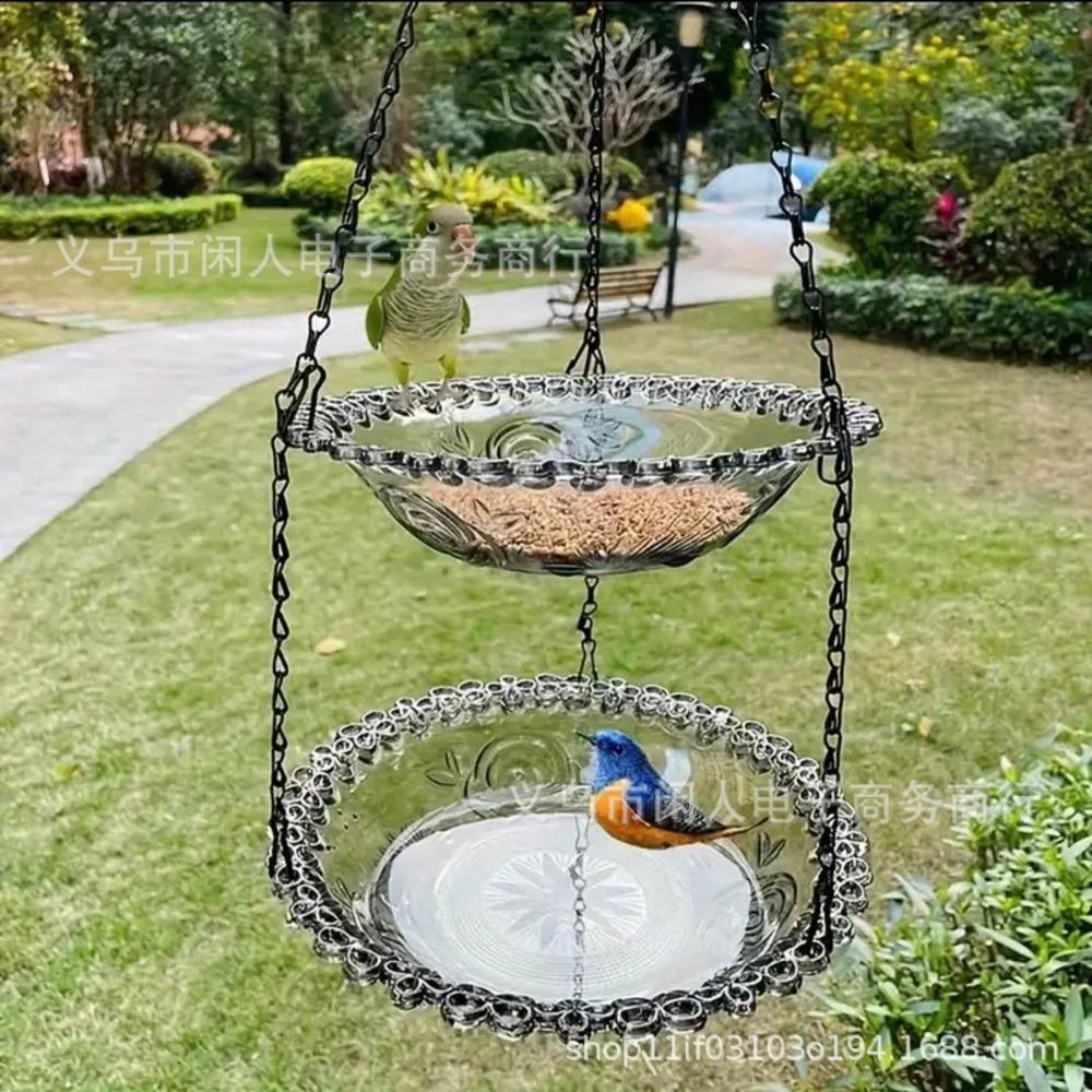 Hanging Bird Feeder Bird Bath Garden Decoration Hummingbird Balcony Single Double Layer Solar Fountain Blue Purple Pink Gray