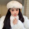 Ladies White Rabbit Fur Hat Winter Beret Autumn and Winter Versatile Trendy Retro Bud Hat