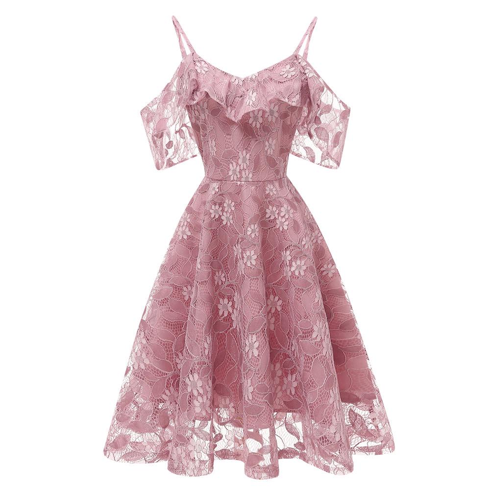 Women Vintage Princess Floral Lace Cocktail Neckline Party Aline Swing Dress