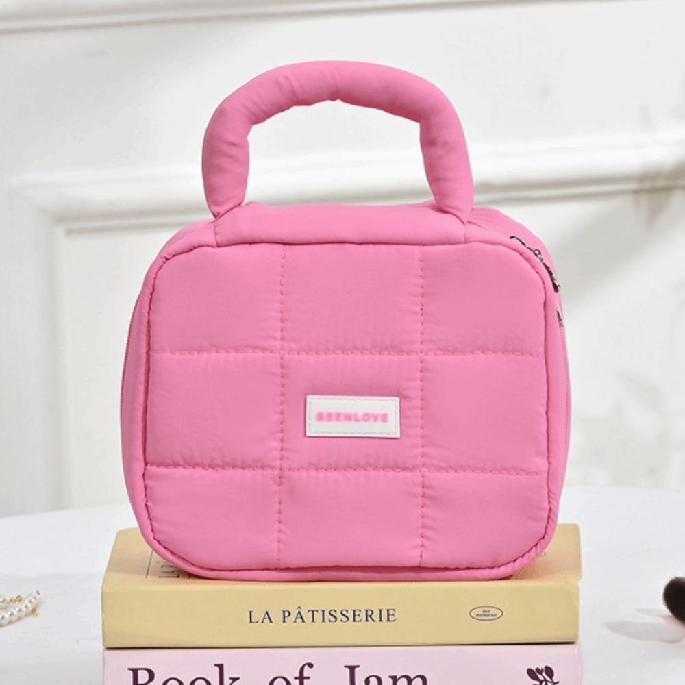 Large Capacity Hand-held Makeup Bag Quilted Portable Toiletry Bag Puff Square Cosmetic Bag  Home