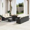 10-piece Garden Sofa Set with Black Poly Rattan Acacia Cushions, 2-seater Garden Sofa with Cushions 3362615
