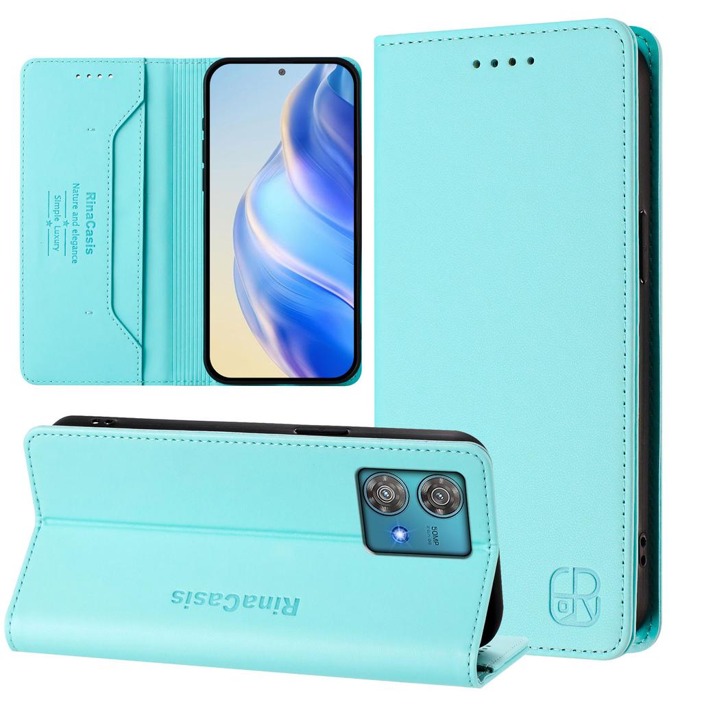 For Motorola Edge 40 Neo 5G Leather Case RINACASIS RC01 Phone Cover with RFID Blocking Wallet Stand