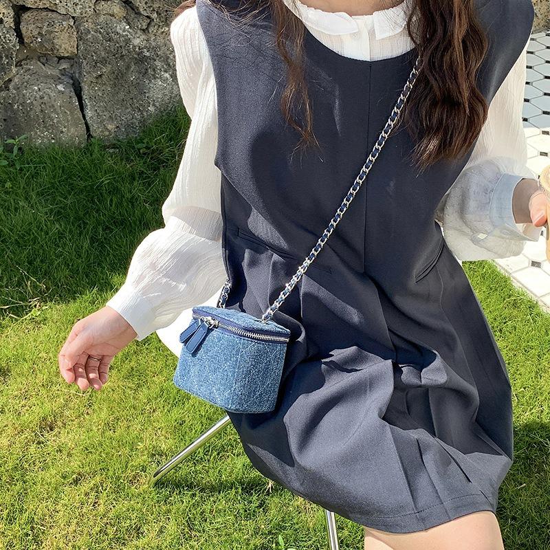 Rhombus box messenger bag women's niche design simple chain denim bag mini fashion shoulder bag women