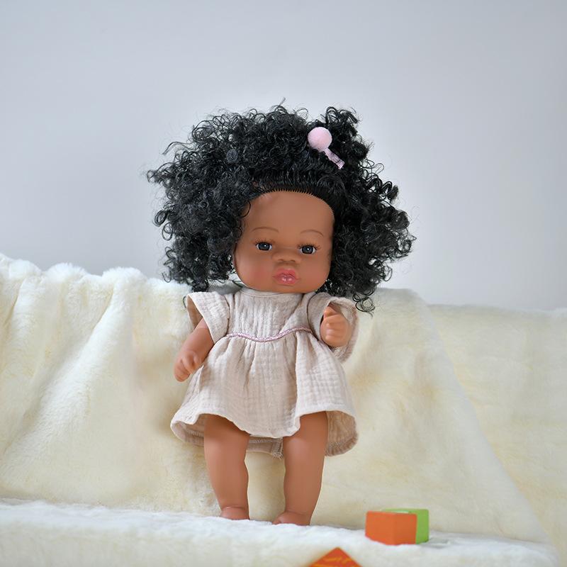 Realistic 13Inch/33Cm Black Skin Baby Dolls Soft Full Body Silicone Vinyl Reborn Doll Washable African Reborn Doll Girl Toy Gift
