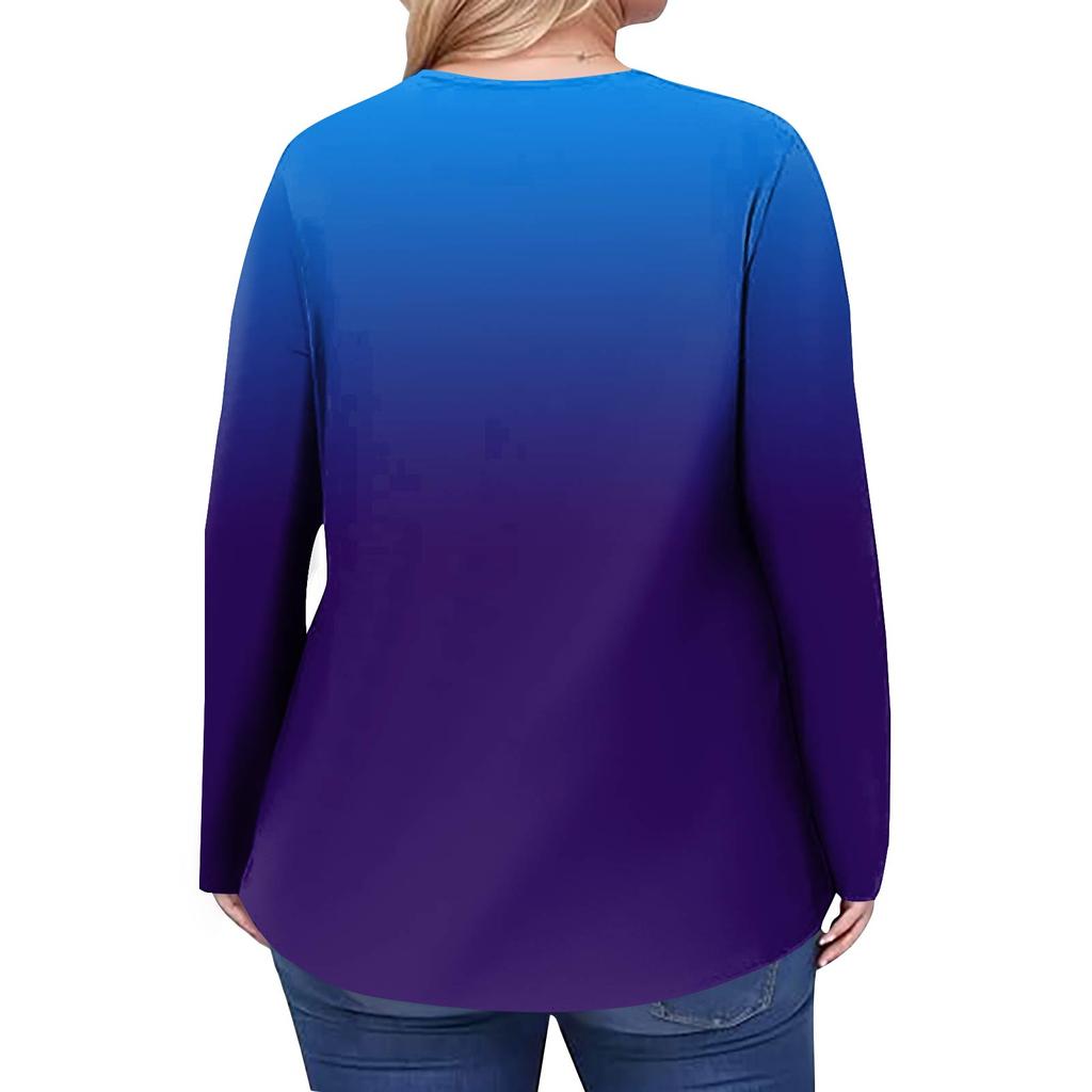 Women's Plus Size Fashion Printed Casual Pleated Round Neck Long Sleeve Top