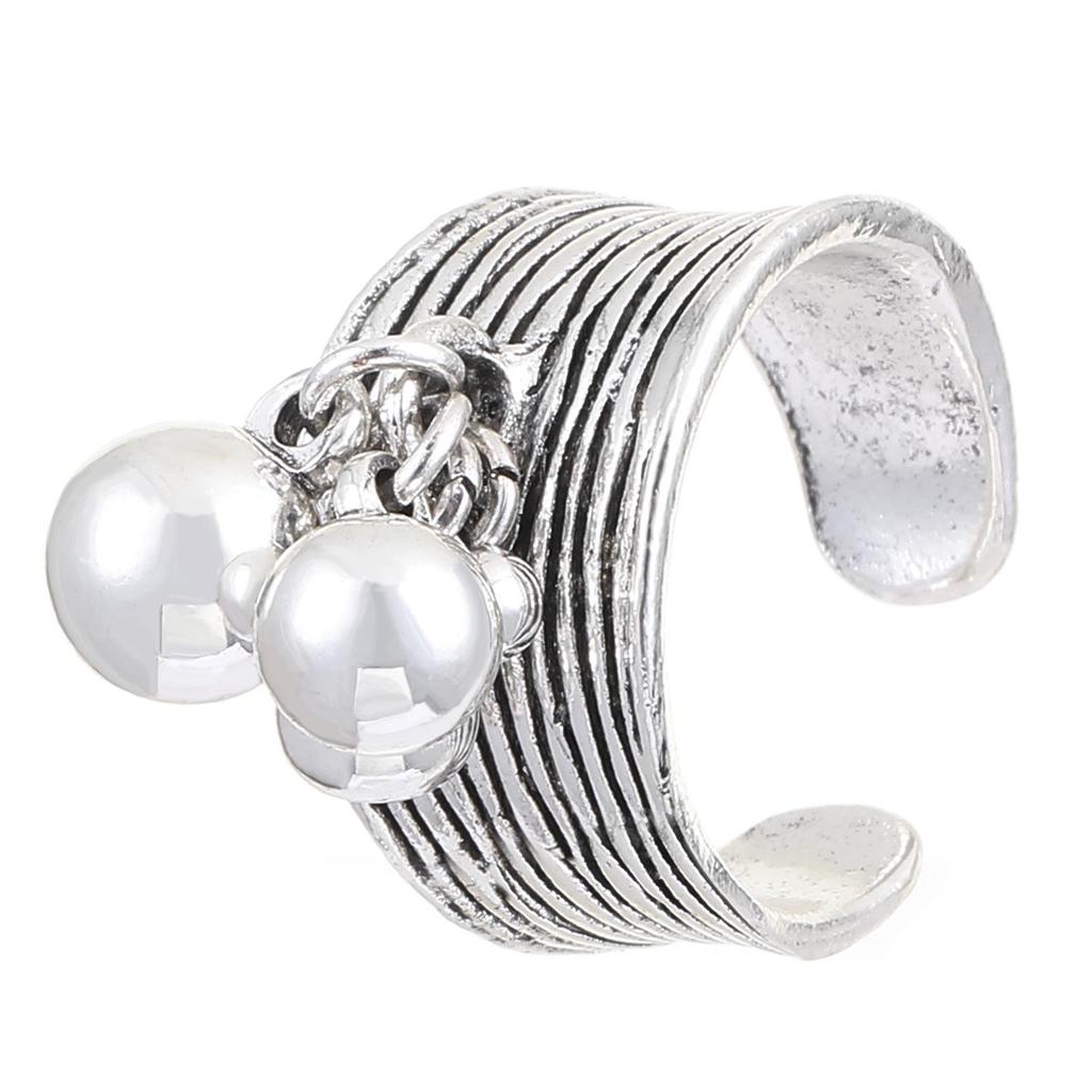 Summer Distressed Open Adjustable Bell Ring for Women with Retro Niche Design Bead Ball