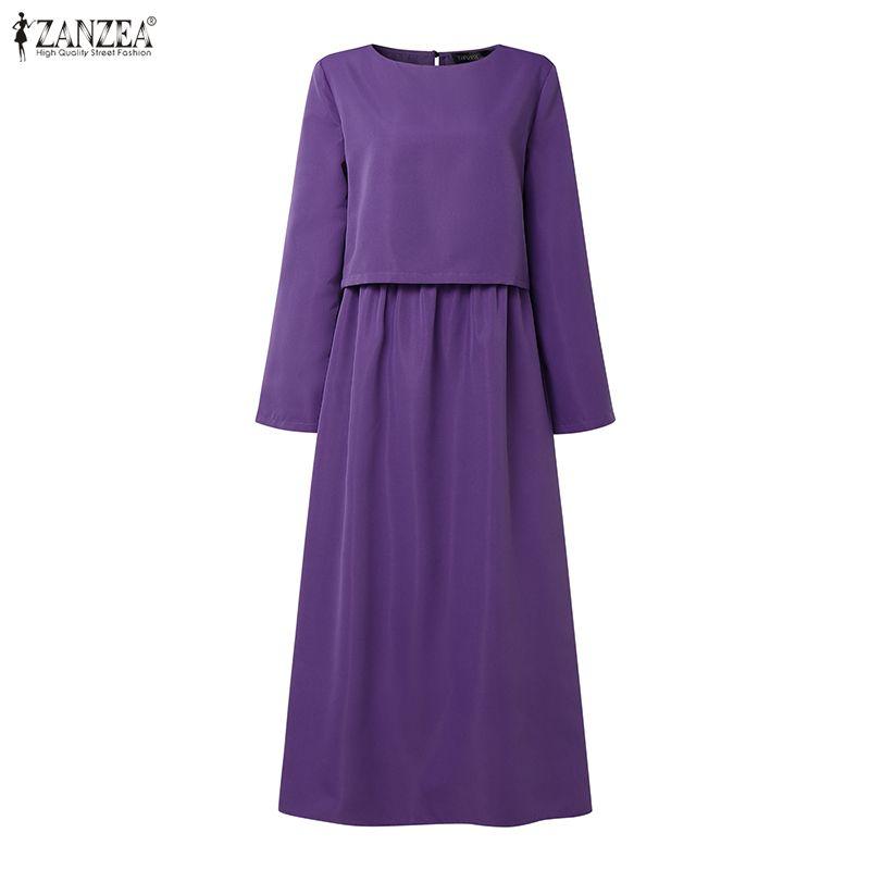ZANZEA Lässiges, lockeres Langarmkleid mit Rundhalsausschnitt für Damen
