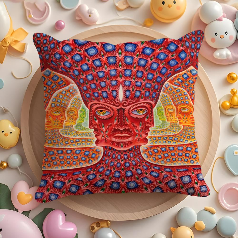 A-Alex Grey Trippy Psychedelic Cushion Cover Plush Fabric Soft Double-Sided Printed Sofa Pillow Case Colorfast Home Decor Gift