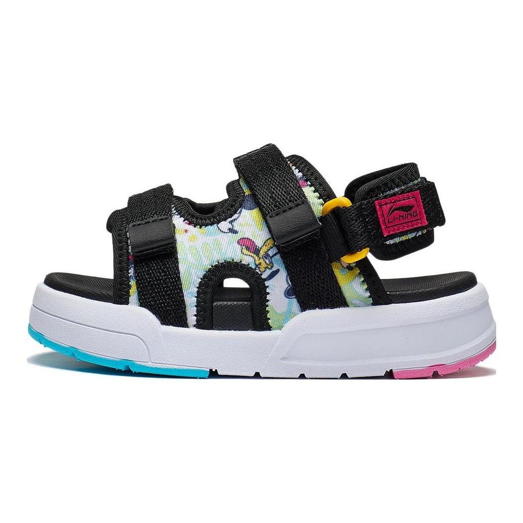 Disney X Li Ning Kids Cool Duck Color Block Non-Slip Shock Absorbing Durable Sandals Kids sandals Black White YKKT010-5