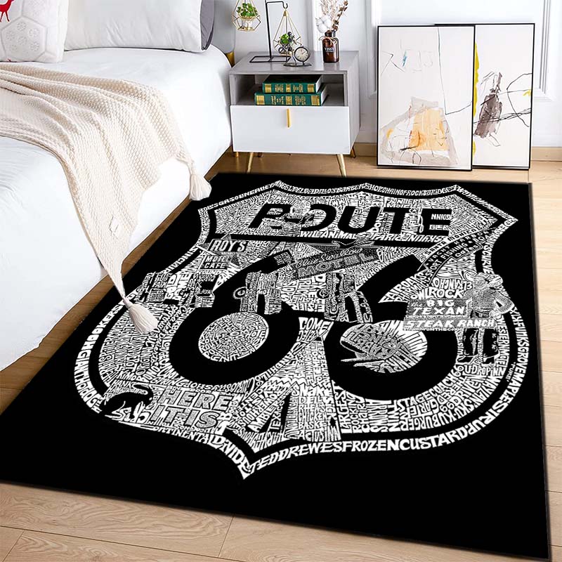 15 Sizes Route 66,Mother Road Sign Pattern Area Rug,Carpet for Home Living Room Bedroom Sofa Doormat Decor,Non-slip Floor Mat