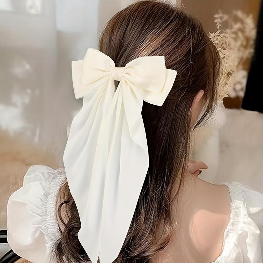4Pcs/Set Women Large Bow Hair Clip Girls Chiffon Big Bow Hairpins Satin Barrette Women Solid Color Ponytail Hair Accessories