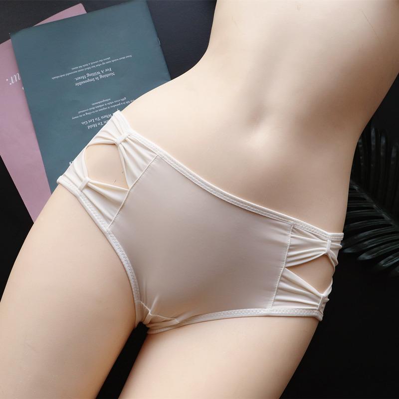 Bow Cutout Mid-waist Panties Women's Ice Silk Underwear Lift Hip Comfort Briefs for Women