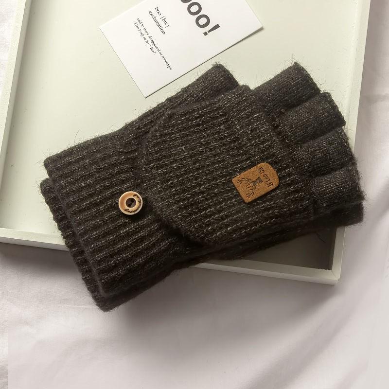 

Winter Knitted Fingerless Gloves Thicken Warm Touch Screen for Men Women Students Half Finger Thermal Gloves Outdoor Sports One Size темно-сірий