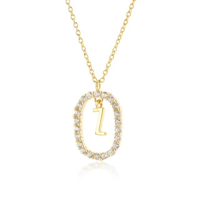 925 Sterling Silver Gold 26 Letters A -Z Alphabet Initial Long Chain Necklace Ovals Luxury Jewelry Crystal Cz Choker