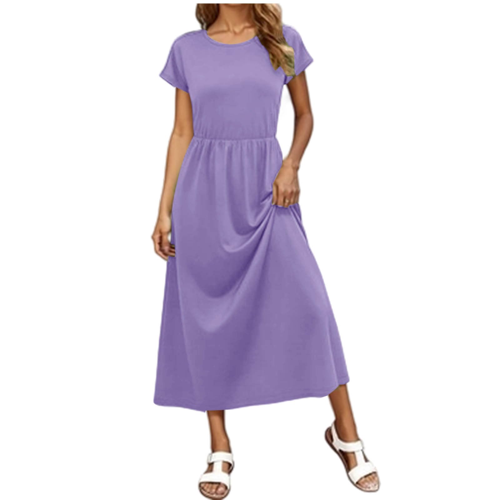 

Summer Dresses for Women Uk Short Sleeve Casual Dress Crew Neck Ladies Summer Dresses Uk Soft Fabric Womens Summer Dresses Uk Long Length S фіолетовий