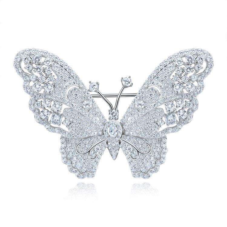 Luxury Fashion Fine Jewelry Silver Custom Animal Zircon Pearls Butterfly Pins Brooches for Women