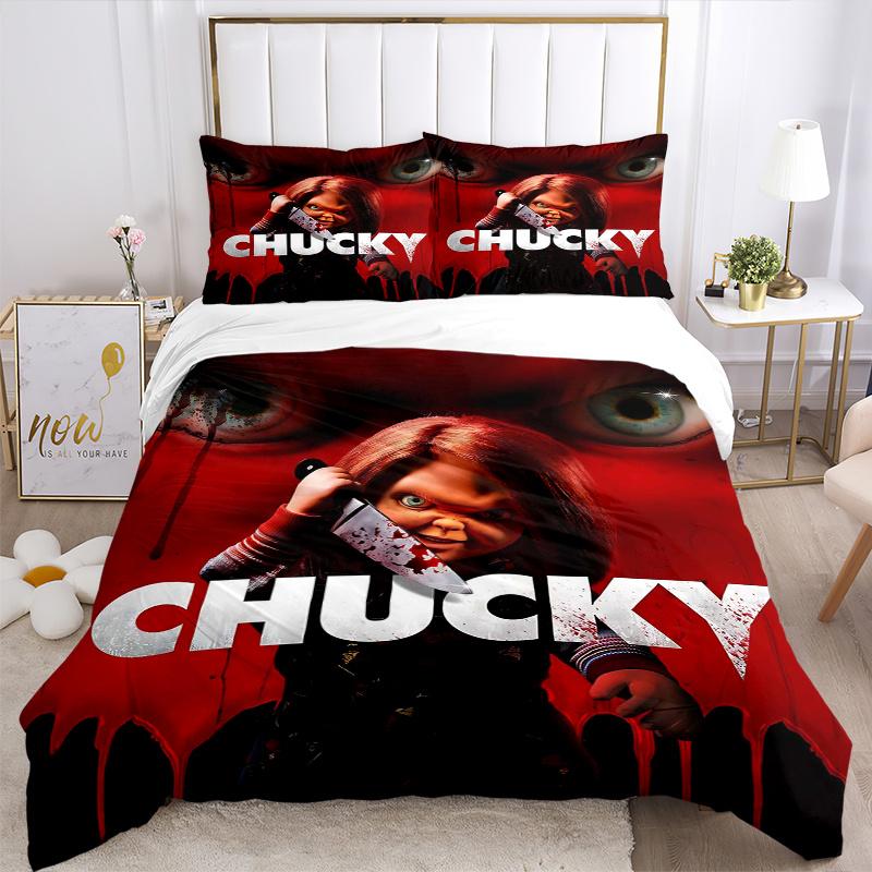 3pcs The Dark Doll Chucky Printed Quilt Set - Soft and Comfortable Quilt Cover for Bedroom, Guest Room and Dormitory Decorative Bedding Set