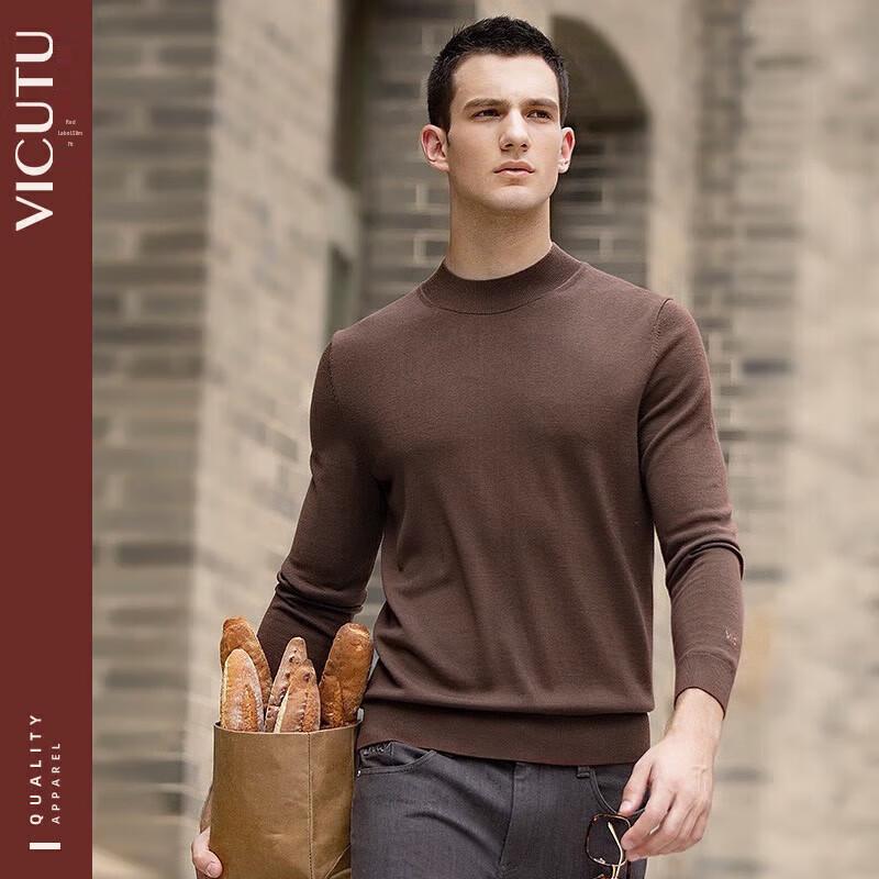 VICUTU Men's Machine Washable Mock Neck Wool Sweater