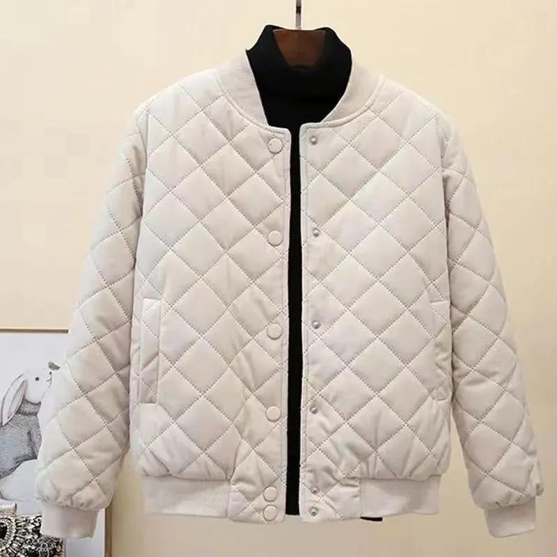 Women's Autumn and Winter Light and Thin Short Diamond Grid Cotton Jacket, Single Row Multi Button Casual Warm Jacket