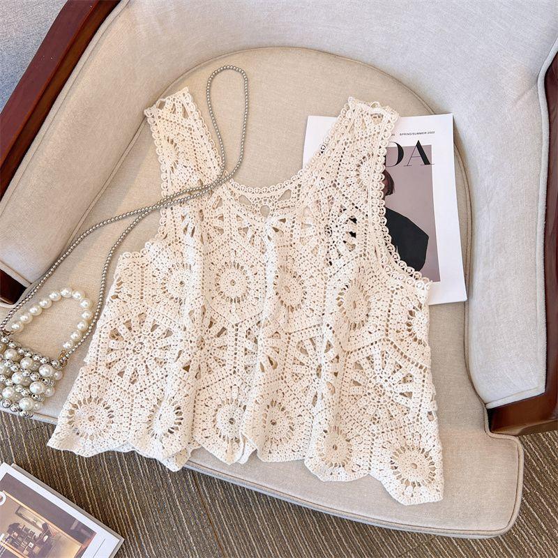 Lace Crocheted Hollowed-out Camisole Vest for Women Plus-size Summer Waistcoat Cover Top