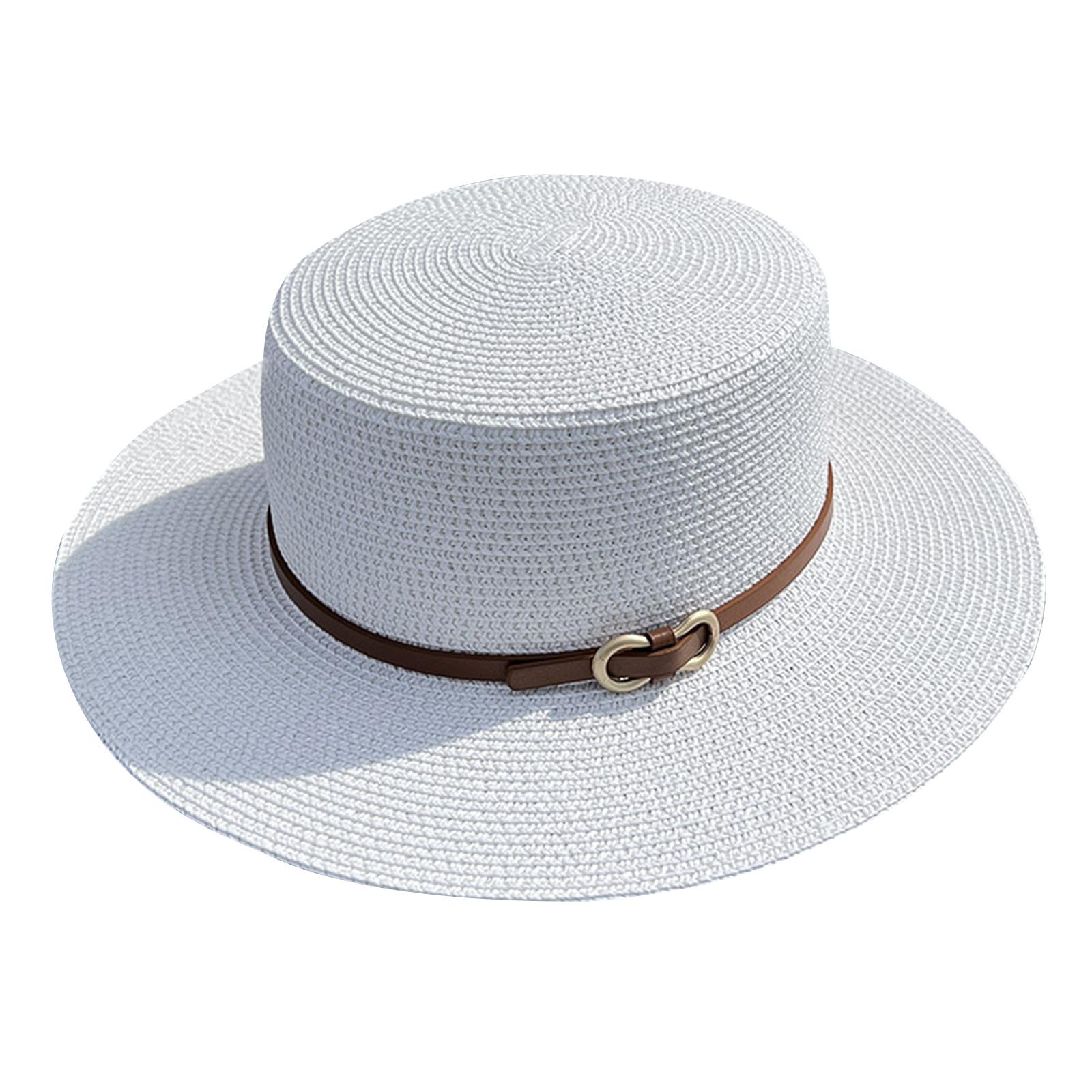Vacation Hat for Men Women Sunproof SummerBeach Hat Adult Unisex Straw Hat Vintage Travel Hat Elegant Flat Top Hats белый
