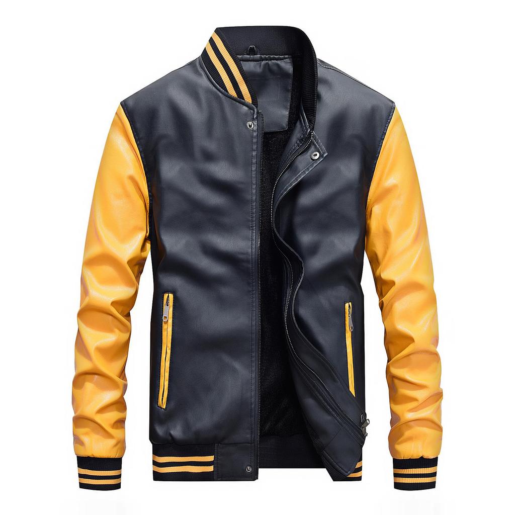 Young Men's Casual PU Leather Jacket, Baseball Stand Collar – Trendy Spring/Autumn Outerwear 7701.