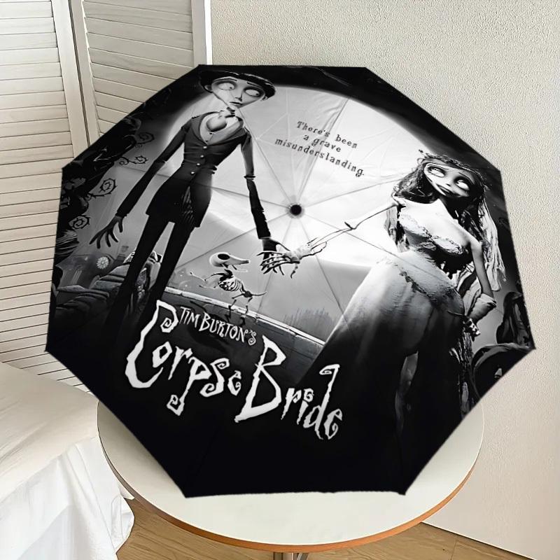 1pc Corpse Bride Automatic Open/Close Umbrella Compact Folding Umbrella with 8-Rib Shaft Lightweight Esign, for Women/Men1208A