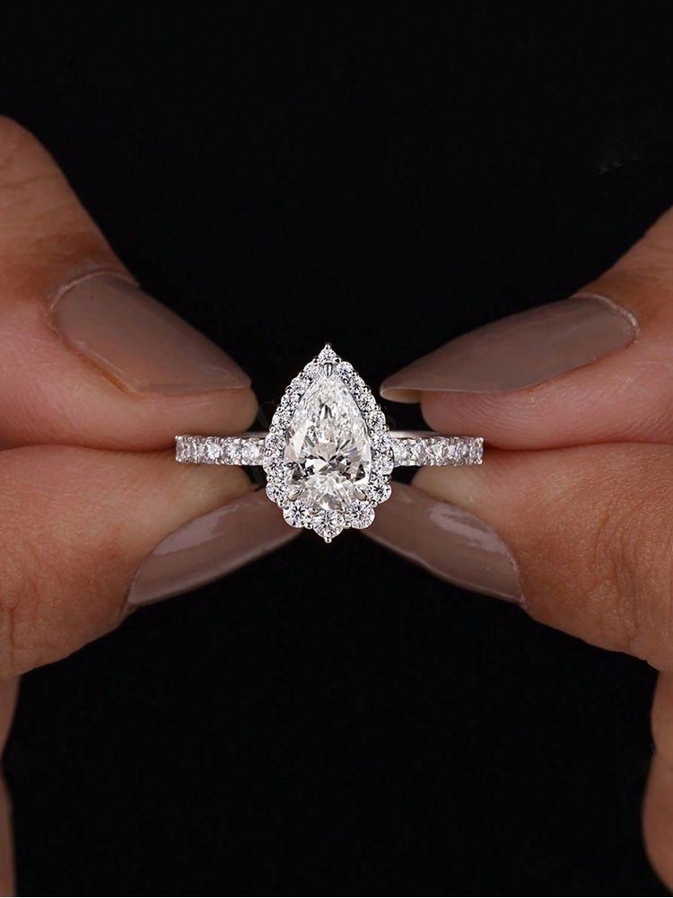 925 Sterling Silver Shiny Full White ZirconWater Drop Ring For Women Engagement Wedding Simple High Quality Fine Jewelry