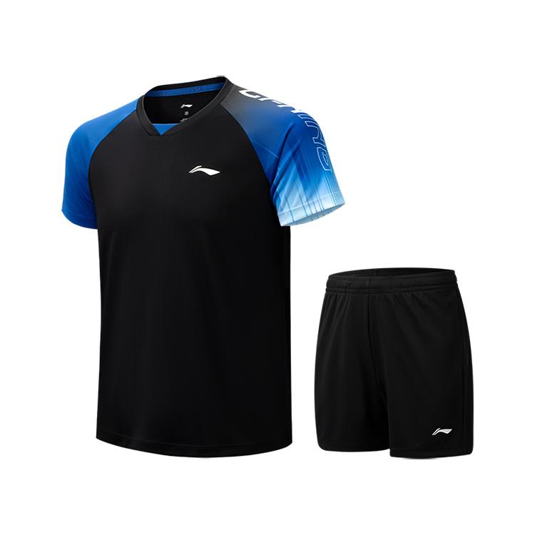 Li-Ning Unisex Table Tennis Short Sleeve T-Shirt & Shorts Set White Red AATV069-1 S