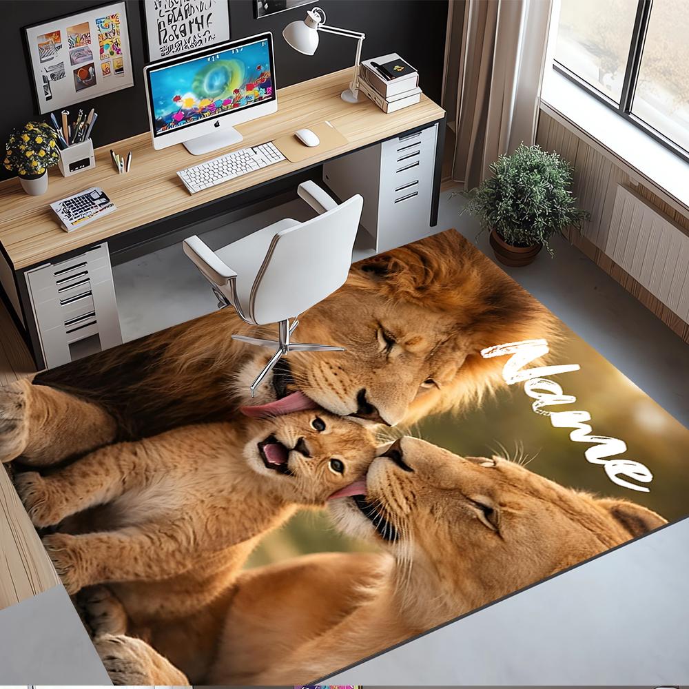 Custom Name Lion Printed Carpet,Rug for Office Chair Living Room Bedroom Kitchen Room Decor Gifts.