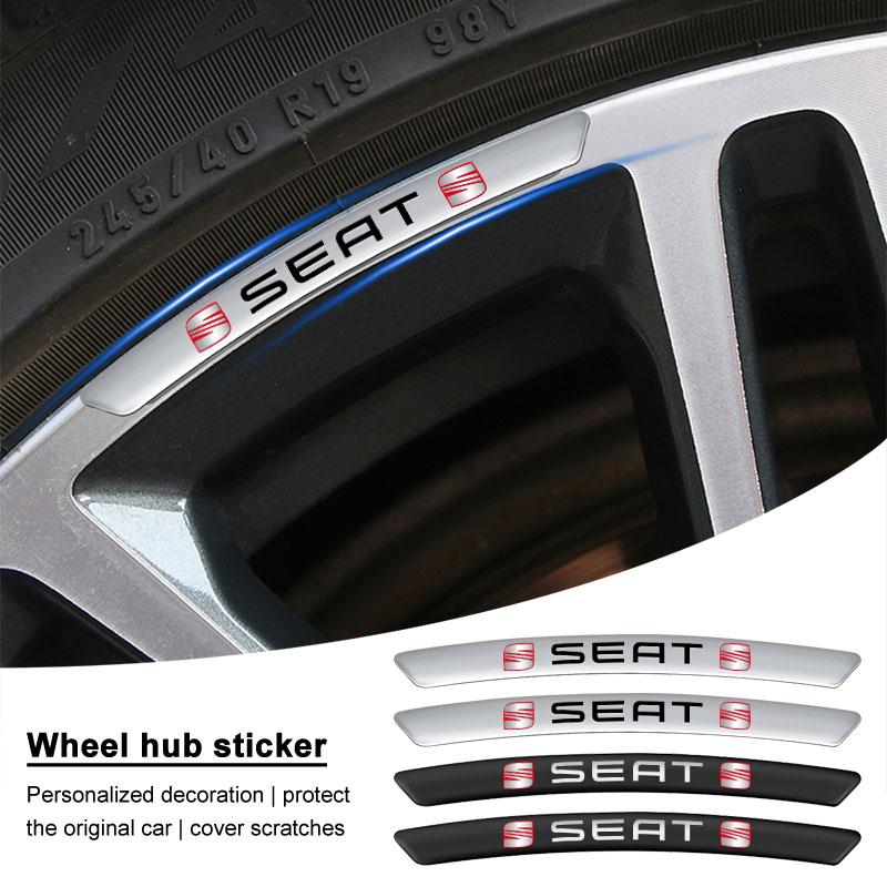 4 stuks Aluminium Auto Wielnaaf Badge Sticker Band Velg Decor Decal voor Seat Leon Alhambra FR Altea Ibiza Toledo Cordoba Arona 5 6 MII