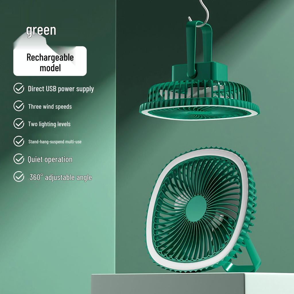 USB Rechargeable LED Desk Fan with Night Light for Dorms and Camping