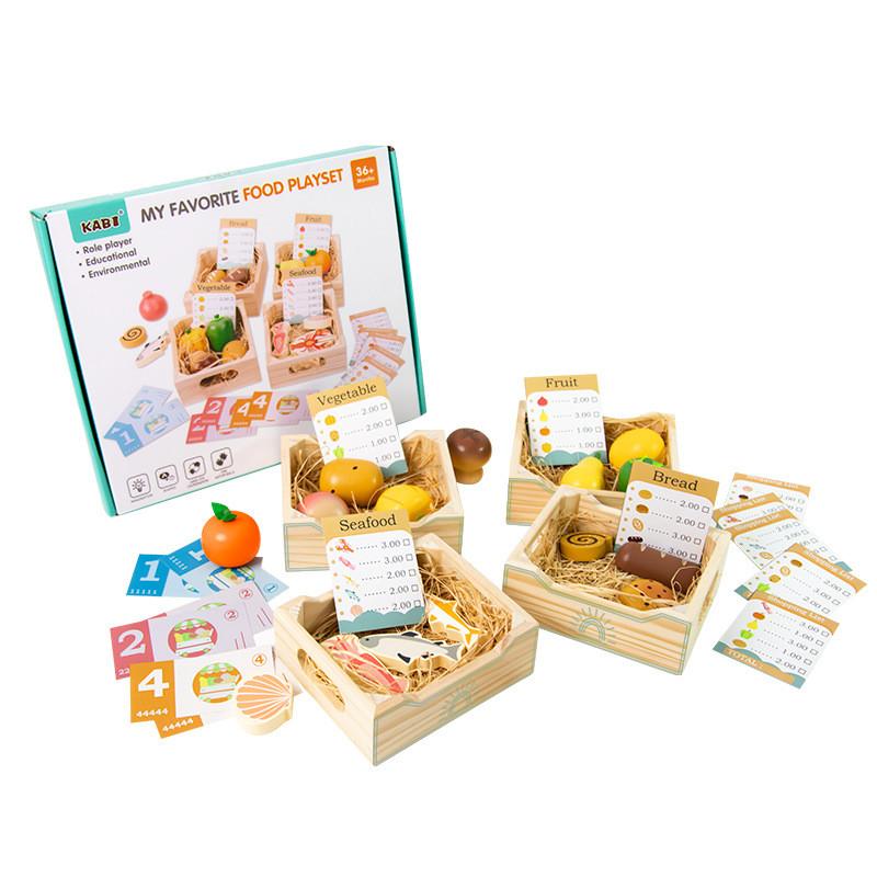 Toy Kitchen Kids Set With Wooden Fruits Vegetables Bread For Role Playing Fun