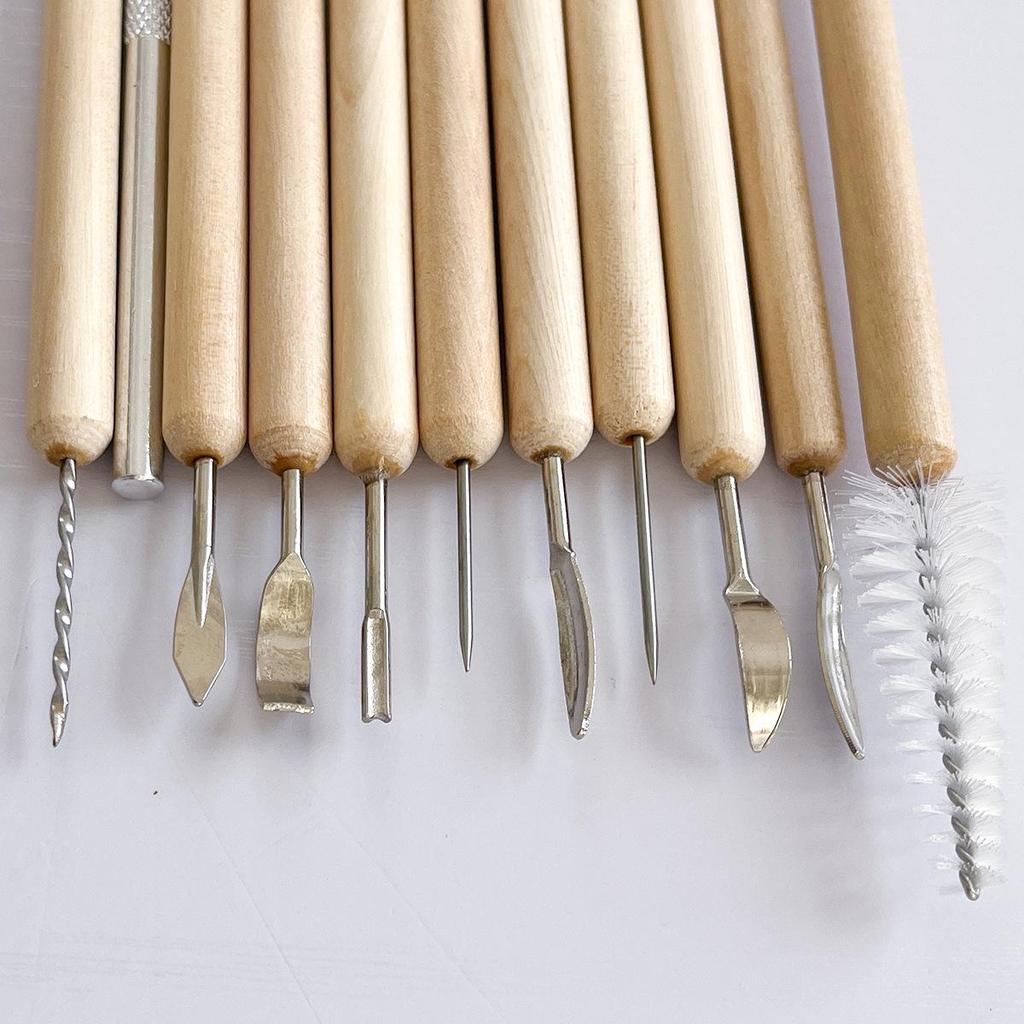 11-Piece Handmade Wooden Pottery and Clay Sculpture Tool Set