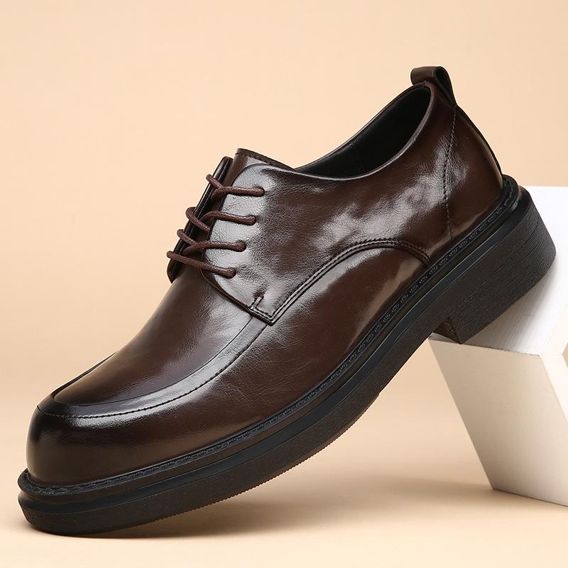 Leather shoes men's new business dress genuine leather men's leather shoes casual thick-soled breathable soft-faced British wedding shoes