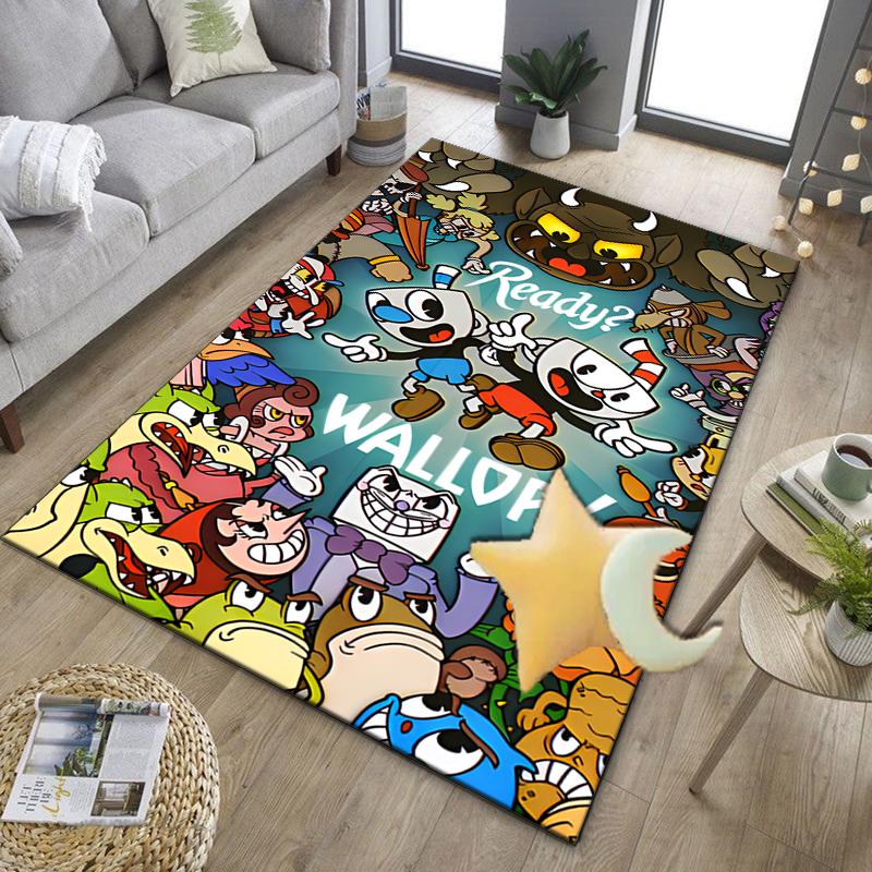 Cup-head And Mugman Adventure Office Rug Chair Mat, Game Carpet, Suitable for Front Door, Bedroom, Living Room, Desk, Holiday Gift