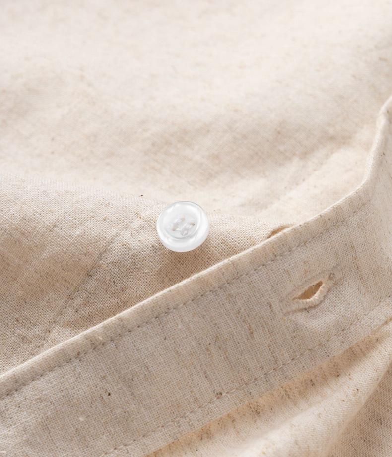 Men's Cotton Linen Stand-up Collar Shirt - Khaki, Retro, Long Sleeve, Trendy Top for Spring and Autumn.