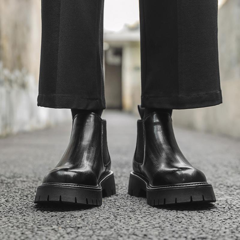 Men's New Casual Trend Autumn and Winter Martin Boots Thick-soled Heightening Velvet Large-size Tooling Boots 2113-J