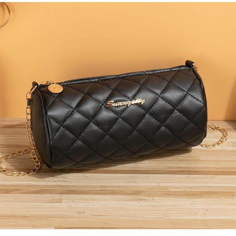 Summer new trend women's bags cylindrical messenger bags embroidered rhombus chain bags