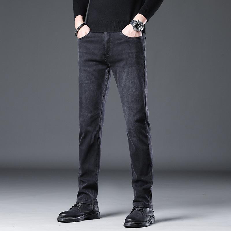 Jeans men's slim-fit small straight autumn and winter popular Korean style medium casual non-iron trendy and versatile men's trousers