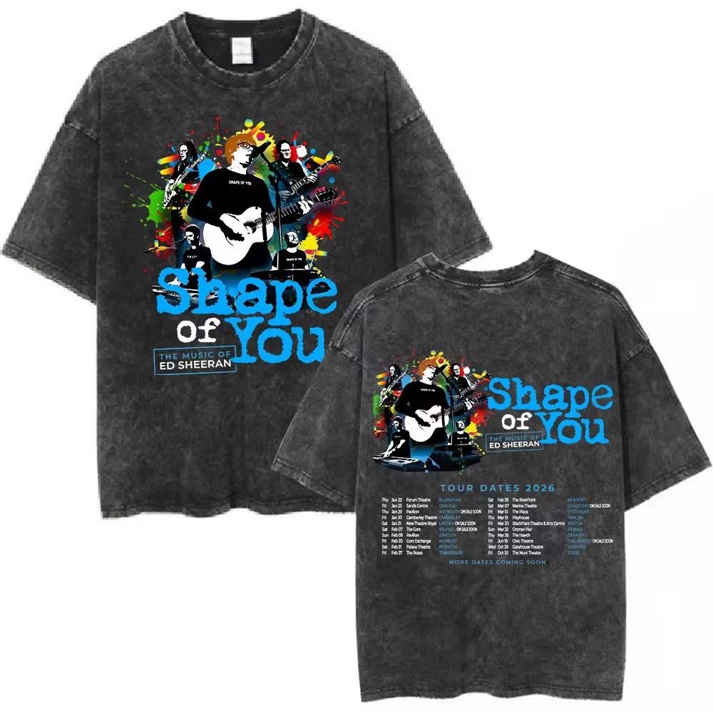 2026 New Retro Pop Song Inspired Print Washed Cotton Tshirt Casual Streetwear Top