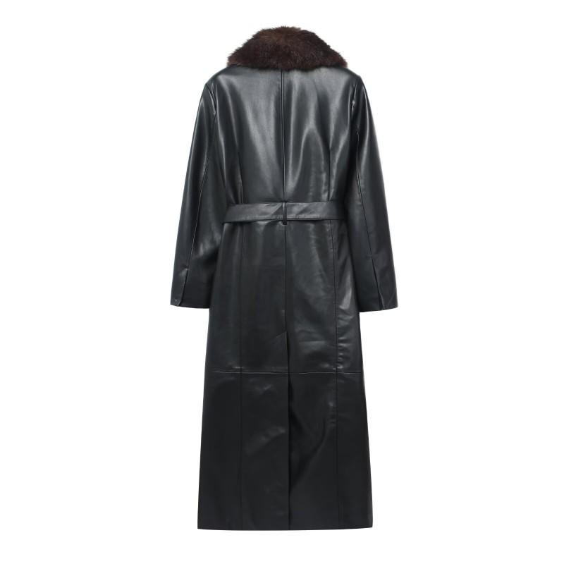Womens Winter Faux Fur Trim Detachable Collar Long Coat Oversized Streetwear Style