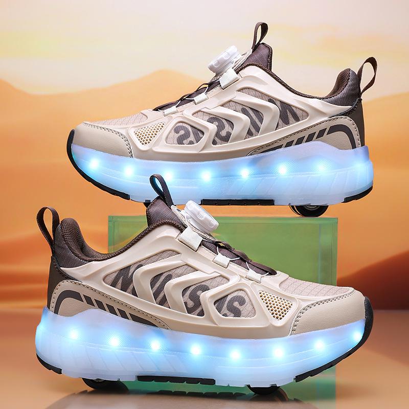Children's Four-Wheel Luminous Roller Shoes with Rotating Buckle and Flashing Wheels