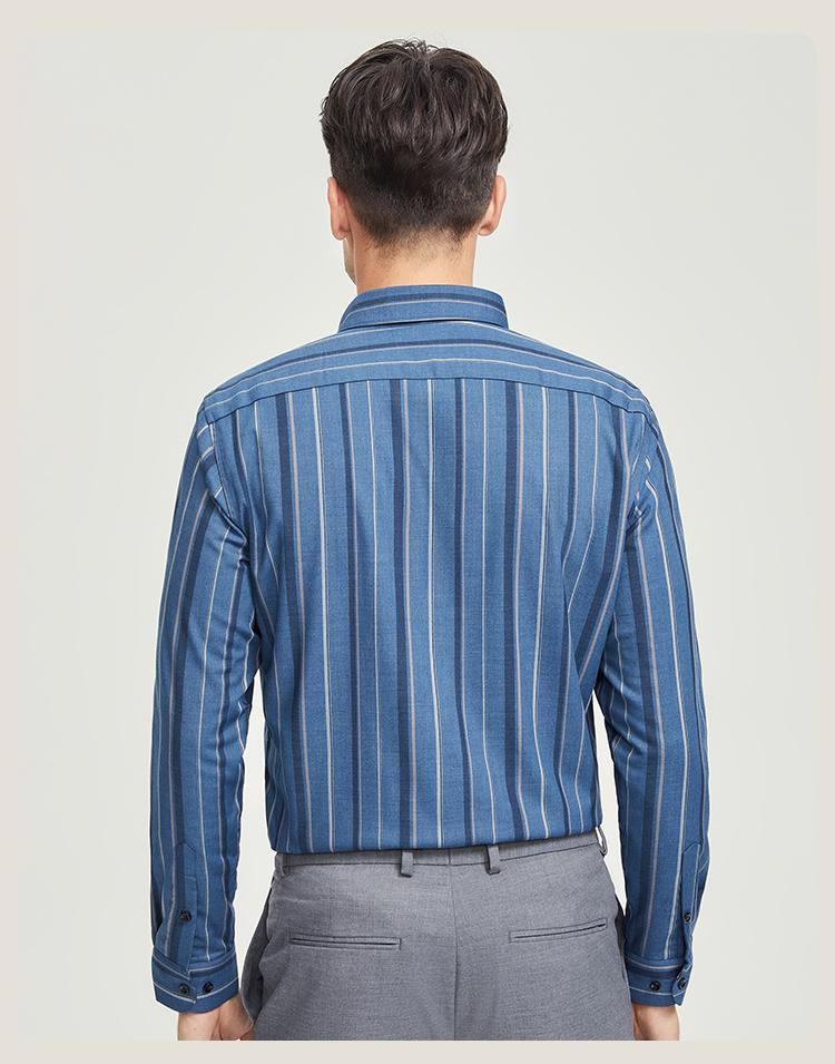 Thick and Comfortable Long-sleeved Casual Striped Warm Shirt with Added Fleece for Men