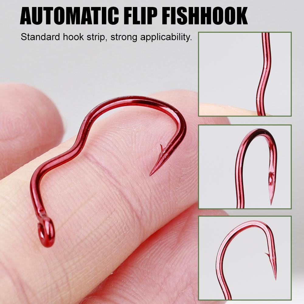 12pcs Red Flip Hook Tube Anti Unhooking, Specially Designed For Carp Fishing With Three Curved Handles, High Carbon Steel Sharp Fish Hook Fishing Gear