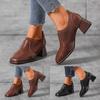 Ladies Fashion British Leather Knitted Panel Square Headed Thick Heel Ankle Boots Socks Boots for Women with Heel