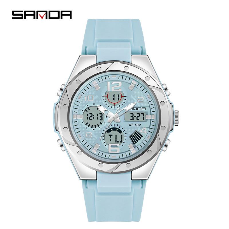 Sanda Men's Multifunctional Dual Display Luminous Waterproof Sports Watch for Teens