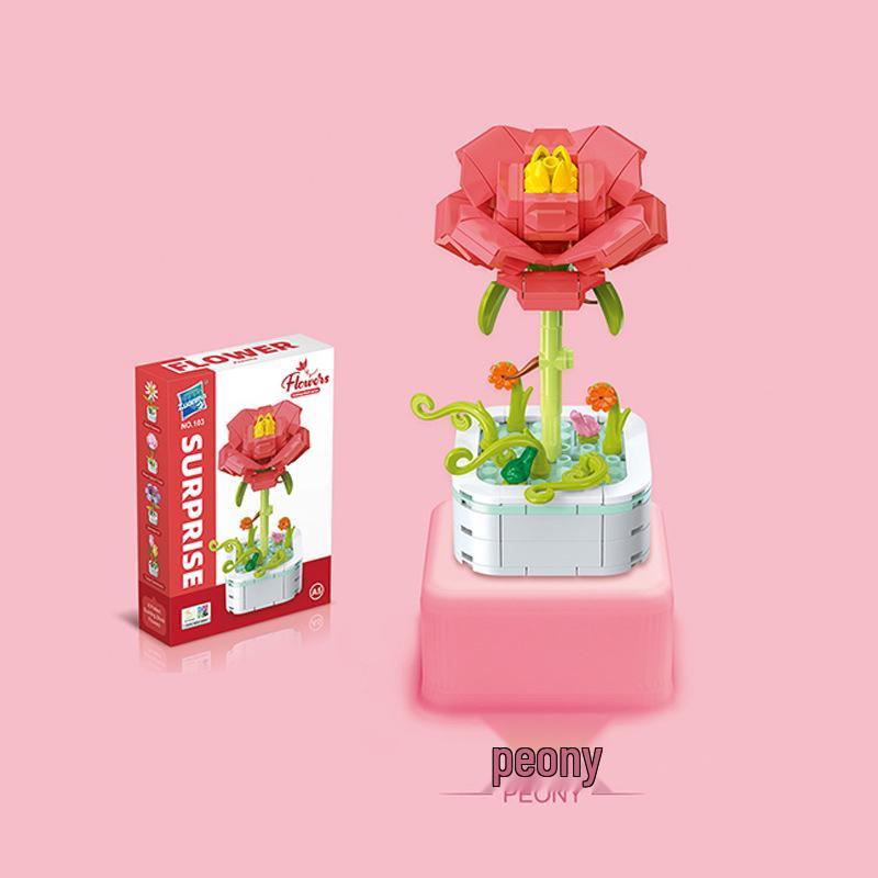 Kids' Educational Interlocking Building Blocks - Flower Potted Plant (Rose & Epiphyllum) Compatible with Top Building Block Models