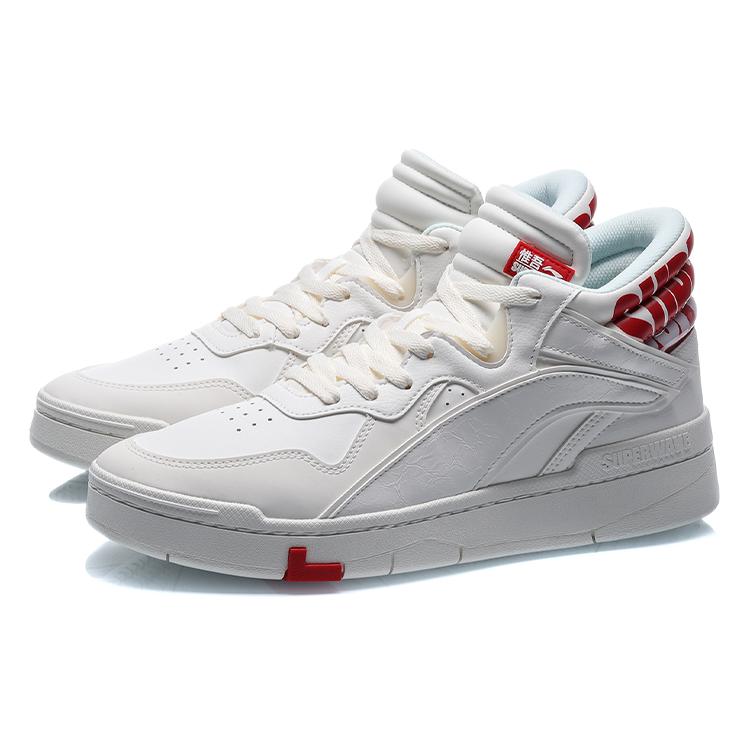 Li Ning Wave Superwave Mid top Skateboard Shoes Men's White Red AGCQ179-1